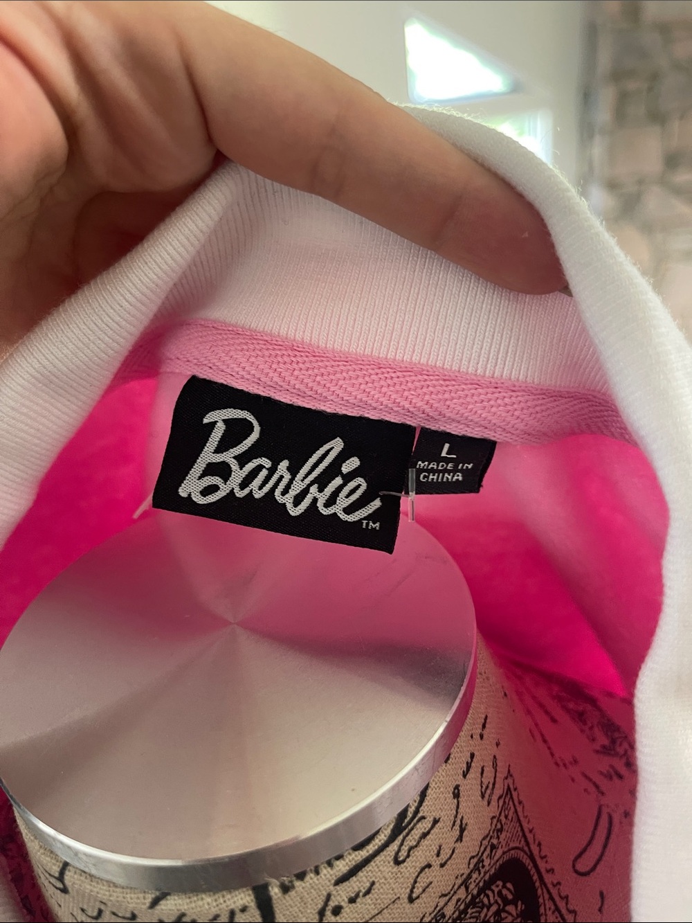 Barbie Pink Crewneck Sweater with White Tennis Graphic - Picture 2 of 4